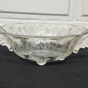 Vintage Fostoria Glass Wing Handled Chintz Serving Bowl